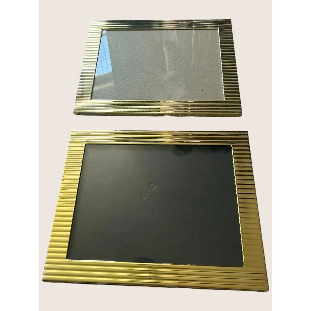 🖼️ VTG GOLD TONE FLUTED RIBBED PICTURE FRAMES SET OF TWO 8 x 10 PHOTOS ART DECO